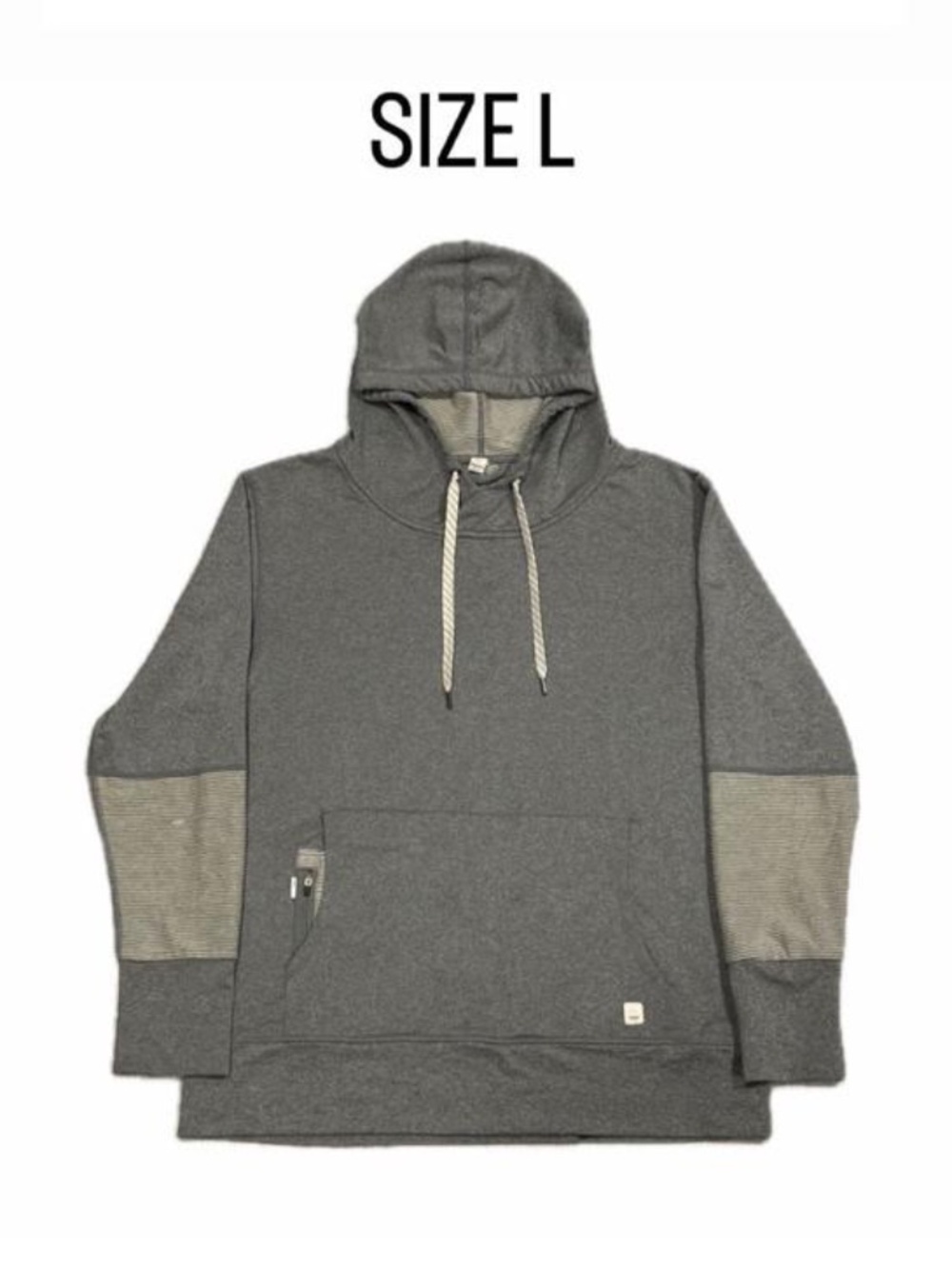 Vuori Women's Large Gray Performance Hoodie - Contrast Striped Trim & Zip Pocket